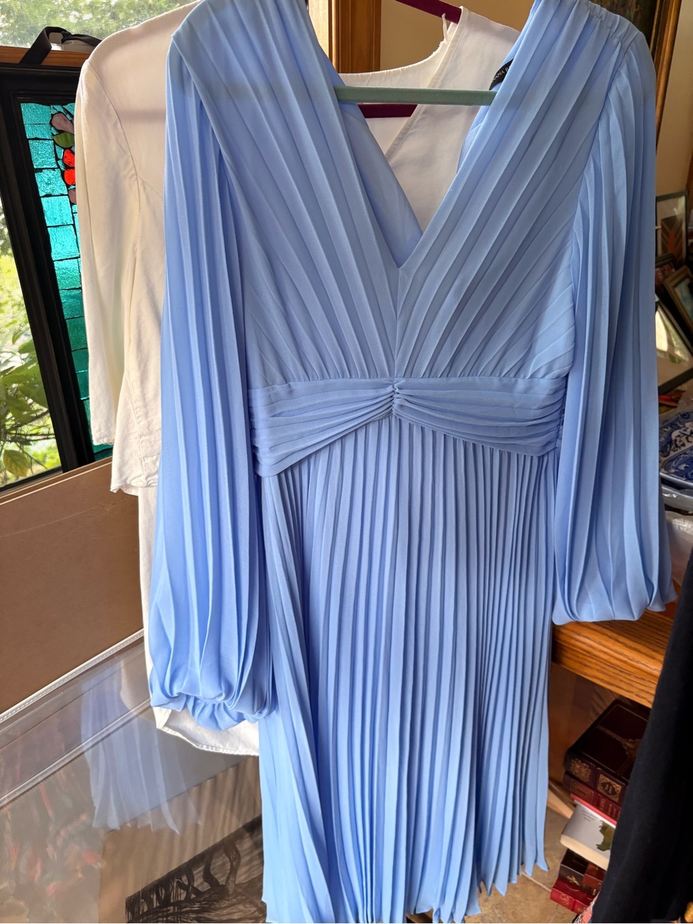 Banana Republic Cornflower Light Blue Pleated V-Neck Dress 8